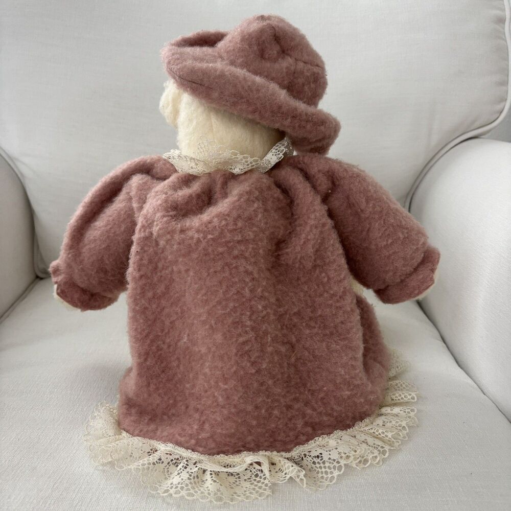 Vintage Handmade Wool Teddy Bear w/ Dress & Hat 23" Soft Stuffed Plush Victoria - Picture 5 of 14